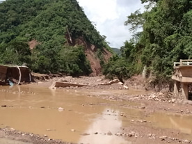 Bridge washed away by mudslide - near Tarapoto, Peru